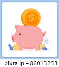 vector illustration of cute piggy bank with dollar bill input. how to save for kids. Vector illustration set isolated on white background and can used for landing pages, websites, posters, mobile apps 86013253