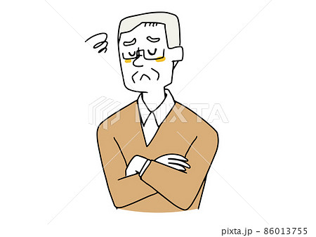 がっかりしている高齢の男性　コミカルな手書きの人物イラスト　ベクター線画にシンプルな色つけ　白バック 86013755