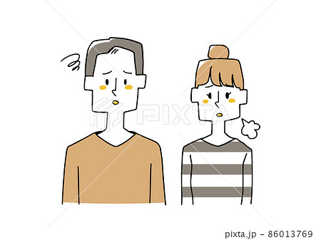 がっかりしている夫婦　コミカルな手書きの人物　ベクター線画にシンプルな色つけ　 86013769