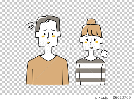 がっかりしている夫婦　コミカルな手書きの人物　ベクター線画にシンプルな色つけ　 86013769