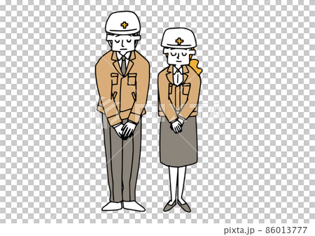 男女穿著工作服鞠躬漫畫手寫數字矢量，線條圖的簡單著色 86013777