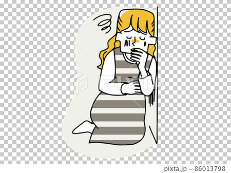 感覺不舒服的孕婦，可笑的手寫人物矢量圖，線條畫上的簡單著色 86013798