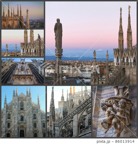 Collage of photos of the sights of Milan. Italy 86013914