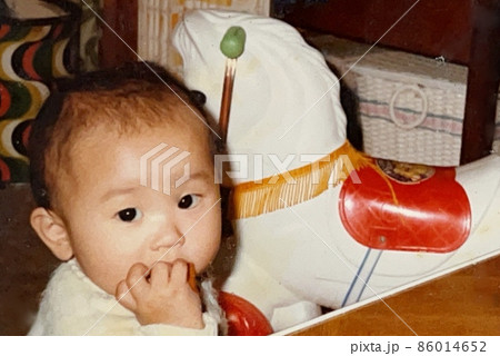 昭和50年代 馬のおもちゃと0歳の赤ちゃん 86014652