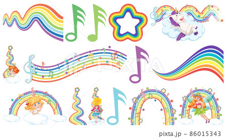 Set of fantasy fairies and cupids with rainbow elements 86015343