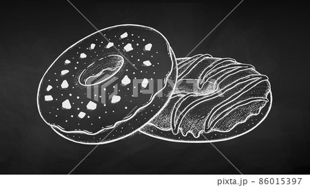 Vector chalk illustration set of Donuts 86015397