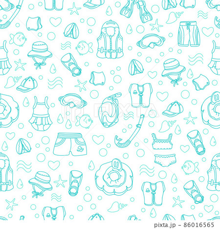 Seamless pattern of swimming goods for children. Vector. Art line Illustration. Seamless pattern of swimming goods for children. Vector. Art line Illustration. 86016565