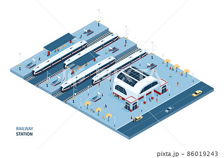 Railway Station Isometric Composition 86019243