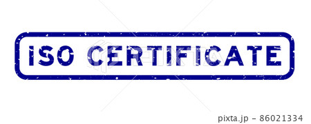 Grunge blue ISO certificate word square rubber seal stamp on white background 86021334