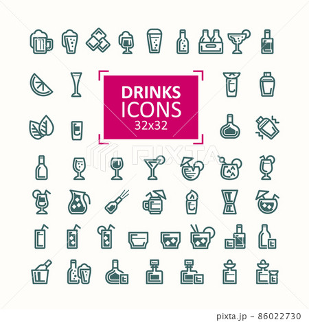 Set of vector illustrations of icons of drinks. Set of vector illustrations of icons of drinks. 86022730