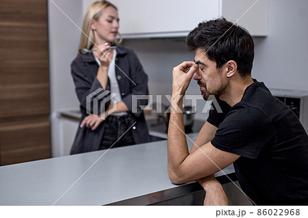 Relationship Problem. Portrait of american couple arguing, angry displeased woman 86022968