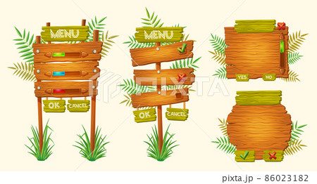 Set of vector cartoon wooden signs of various forms 86023182