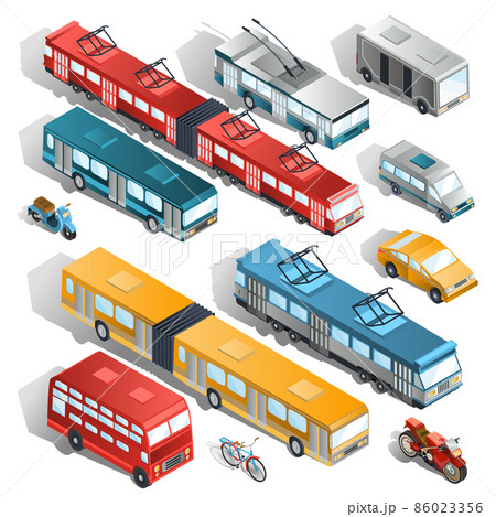 Set of vector isometric illustrations of municipal city transport 86023356