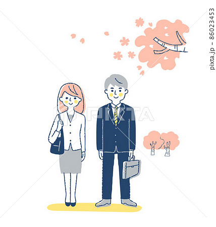 ビジネスパーソン男女と桜 86023453