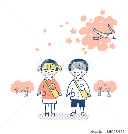 幼稚園児の男女と桜 幼稚園児の男女と桜 86023465