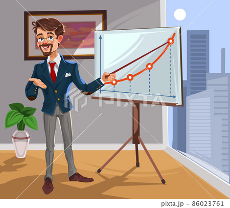 Vector 3d businessman in a presentation Vector 3d businessman in a presentation 86023761