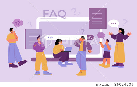 Pensive people and FAQ page on laptop 86024909