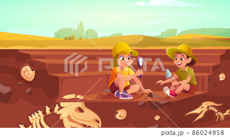 Kids do excavation fossil dinosaurs 86024958