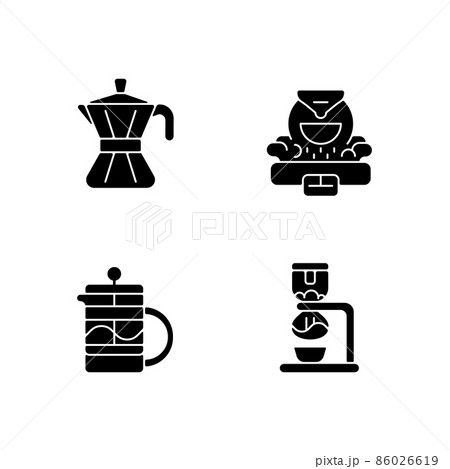 Coffee making appliance black glyph icons set...のイラスト素材