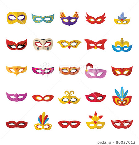 Carnival mask venetian icons set, flat style 86027012