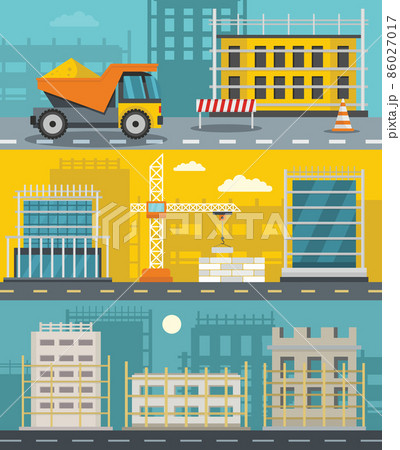 Scaffolding bild banner concept set, flat style 86027017