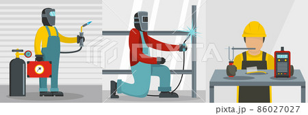 Welder worker banner concept set, flat style 86027027