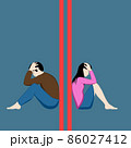Woman, man and two line pregnancy test. 86027412