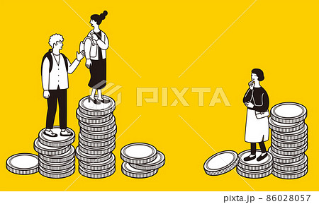 積み上がるコインと人々のシンプルなイラスト 積み上がるコインと人々のシンプルなイラスト 86028057