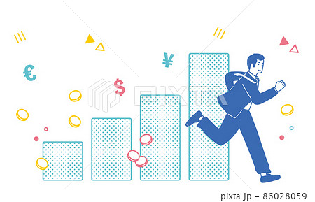 グラフを駆け上がるシンプルなビジネスマンのイラスト 86028059