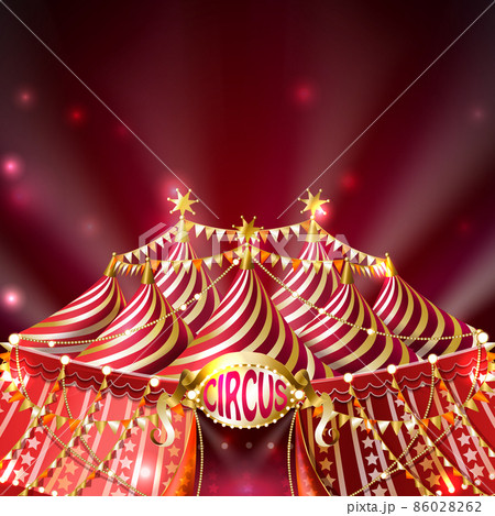 Vector red background with striped circus tent 86028262