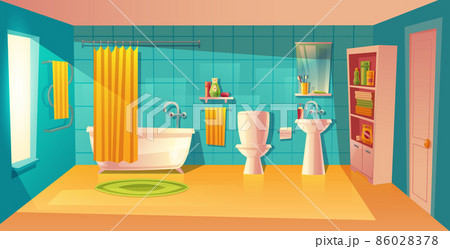 Vector bathroom interior, room with furniture, bathtub Vector bathroom interior, room with furniture, bathtub 86028378