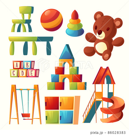 Vector cartoon toys for children playground, kindergarten 86028383