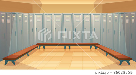 Vector empty dressing room with closed lockers 86028559