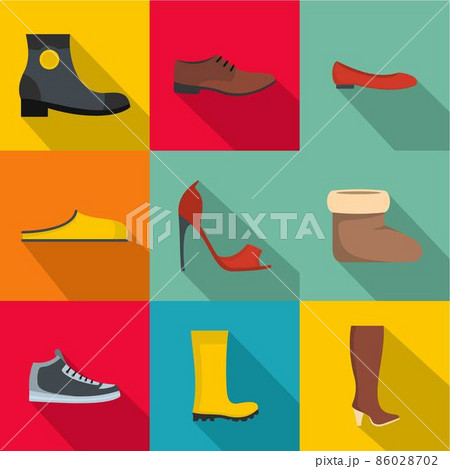 Convenient footwear icons set, flat style Convenient footwear icons set, flat style 86028702