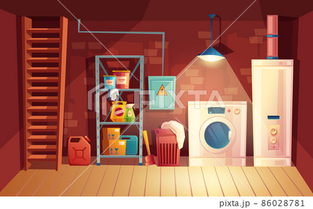 Vector cellar interior, cartoon laundry in basement Vector cellar interior, cartoon laundry in basement 86028781
