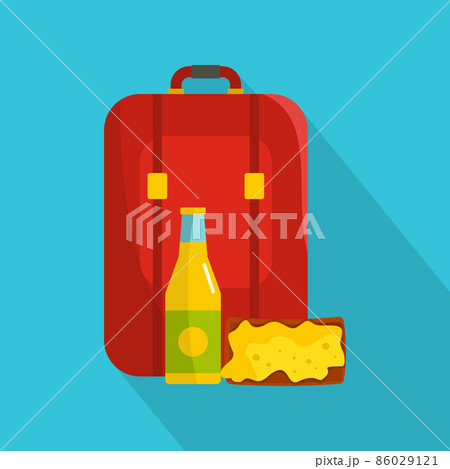 Lunch in backpack icon, flat style Lunch in backpack icon, flat style 86029121