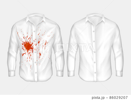 Set of vector illustrations of white male shirt with red spot. Set of vector illustrations of white male shirt with red spot. 86029207