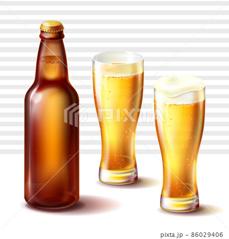 Beer bottle and weizen glasses with beer vector Beer bottle and weizen glasses with beer vector 86029406