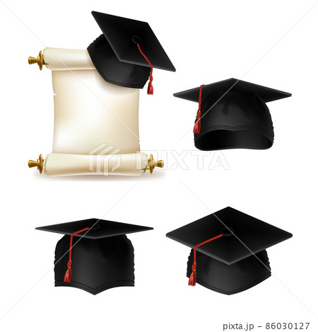 Vector graduation hat, academic cap with diploma Vector graduation hat, academic cap with diploma 86030127