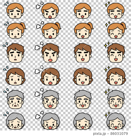 Illustrations of various facial expressions of the family Illustrations of various facial expressions of the family 86031079