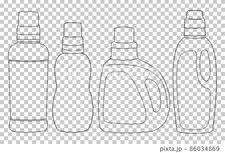 Laundry detergent bottle set black and white line drawing Laundry detergent bottle set black and white line drawing 86034869