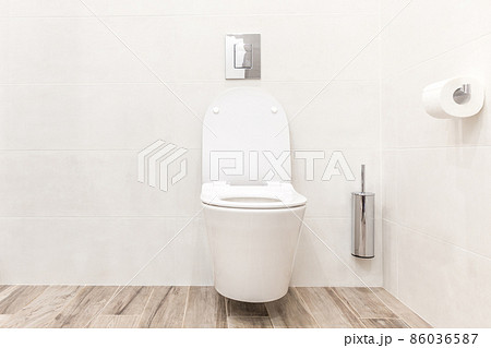 Toilet bowl in modern white style bathroom 86036587