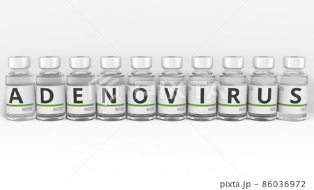 Medicine bottles compose ADENOVIRUS text. Conceptual 3d rendering 86036972