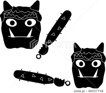 棍棒を持つ鬼のシルエット 86037748