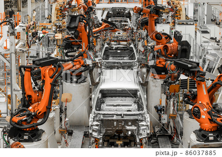 Photo of automobile production line. Modern car assembly plant. Modern and high-tech automotive 86037885