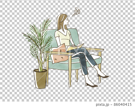 ソファに座っている女性 86040415