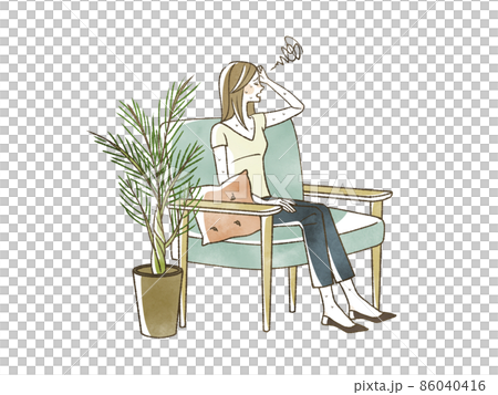 汗をかいて座っている女性 86040416