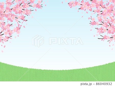 桜の木と草原と青空のイラスト　背景素材 86040932