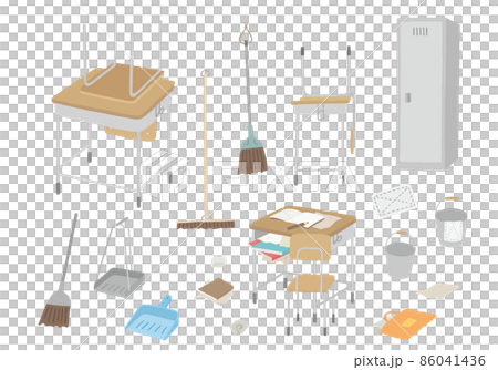 Hand-drawn illustrations (color / no outline) related to school cleaning time 86041436