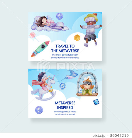 Facebook template with metaverse technology concept,watercolor style 86042219